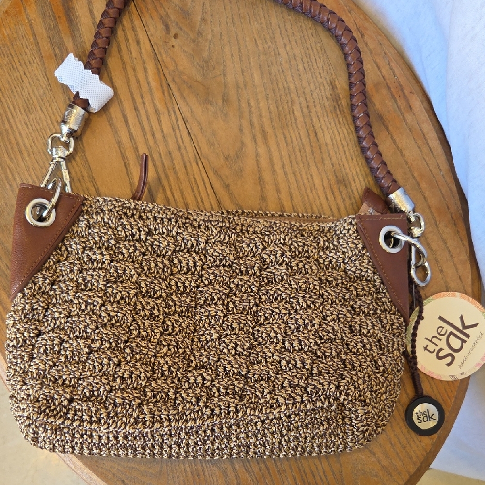 The Sak Tan and Brown Crochet Shoulder Bag
